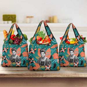 Maya Angelou Grocery Bag Inspirational Quote Design Vibrant Teal and Orange Leaf Motif - African Pride