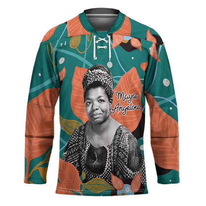 Maya Angelou Hockey Jersey Inspirational Quote Design Vibrant Teal and Orange Leaf Motif - African Pride