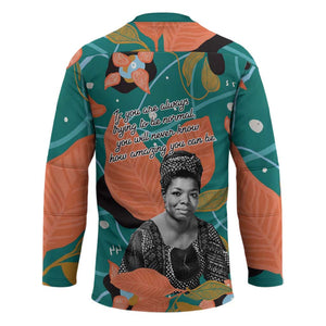 Maya Angelou Hockey Jersey Inspirational Quote Design Vibrant Teal and Orange Leaf Motif - African Pride