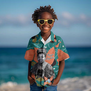 Maya Angelou Kid Hawaiian Shirt Inspirational Quote Design Vibrant Teal and Orange Leaf Motif - African Pride