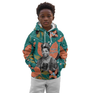 Maya Angelou Kid Hoodie Inspirational Quote Design Vibrant Teal and Orange Leaf Motif - African Pride