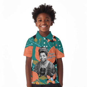 Maya Angelou Kid Polo Shirt Inspirational Quote Design Vibrant Teal and Orange Leaf Motif - African Pride