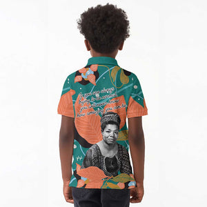 Maya Angelou Kid Polo Shirt Inspirational Quote Design Vibrant Teal and Orange Leaf Motif - African Pride