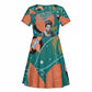 Maya Angelou Kid Short Sleeve Dress Inspirational Quote Design Vibrant Teal and Orange Leaf Motif - African Pride