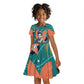 Maya Angelou Kid Short Sleeve Dress Inspirational Quote Design Vibrant Teal and Orange Leaf Motif - African Pride