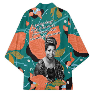 Maya Angelou Kimono Inspirational Quote Design Vibrant Teal and Orange Leaf Motif - African Pride
