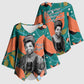 Maya Angelou Kimono Sleeve Blouse Inspirational Quote Design Vibrant Teal and Orange Leaf Motif - African Pride