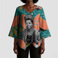Maya Angelou Kimono Sleeve Blouse Inspirational Quote Design Vibrant Teal and Orange Leaf Motif - African Pride