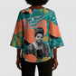 Maya Angelou Kimono Sleeve Blouse Inspirational Quote Design Vibrant Teal and Orange Leaf Motif - African Pride