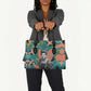 Maya Angelou Leather Bag Inspirational Quote Design Vibrant Teal and Orange Leaf Motif - African Pride