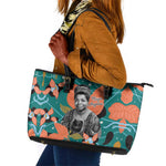 Maya Angelou Leather Tote Bag Inspirational Quote Design Vibrant Teal and Orange Leaf Motif - African Pride