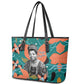Maya Angelou Leather Tote Bag Inspirational Quote Design Vibrant Teal and Orange Leaf Motif - African Pride