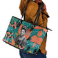 Maya Angelou Leather Tote Bag Inspirational Quote Design Vibrant Teal and Orange Leaf Motif - African Pride