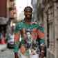 Maya Angelou Long Sleeve Button Shirt Inspirational Quote Design Vibrant Teal and Orange Leaf Motif - African Pride