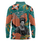Maya Angelou Long Sleeve Polo Shirt Inspirational Quote Design Vibrant Teal and Orange Leaf Motif - African Pride