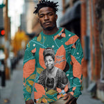 Maya Angelou Long Sleeve Shirt Inspirational Quote Design Vibrant Teal and Orange Leaf Motif - African Pride