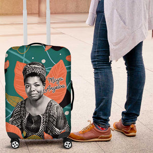 Maya Angelou Luggage Cover Inspirational Quote Design Vibrant Teal and Orange Leaf Motif - African Pride