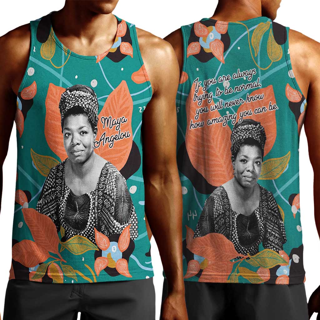 Maya Angelou Men Tank Top Inspirational Quote Design Vibrant Teal and Orange Leaf Motif - African Pride