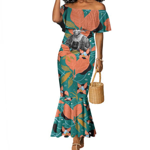 Maya Angelou Mermaid Dress Inspirational Quote Design Vibrant Teal and Orange Leaf Motif - African Pride