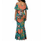 Maya Angelou Mermaid Dress Inspirational Quote Design Vibrant Teal and Orange Leaf Motif - African Pride
