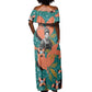 Maya Angelou Off Shoulder Maxi Dress Inspirational Quote Design Vibrant Teal and Orange Leaf Motif - African Pride