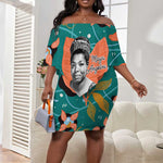 Maya Angelou Off Shoulder Short Dress Inspirational Quote Design Vibrant Teal and Orange Leaf Motif - African Pride