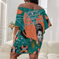 Maya Angelou Off Shoulder Short Dress Inspirational Quote Design Vibrant Teal and Orange Leaf Motif - African Pride