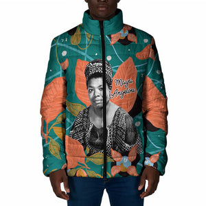 Maya Angelou Padded Jacket Inspirational Quote Design Vibrant Teal and Orange Leaf Motif - African Pride