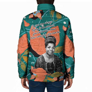 Maya Angelou Padded Jacket Inspirational Quote Design Vibrant Teal and Orange Leaf Motif - African Pride