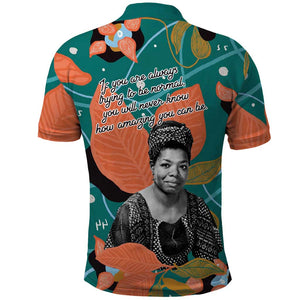Maya Angelou Polo Shirt Inspirational Quote Design Vibrant Teal and Orange Leaf Motif - African Pride