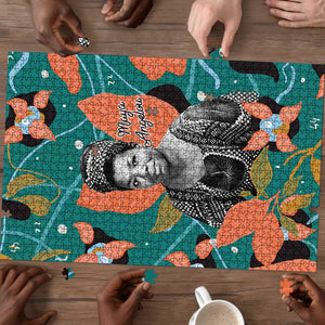 Maya Angelou Puzzle Inspirational Quote Design Vibrant Teal and Orange Leaf Motif - African Pride