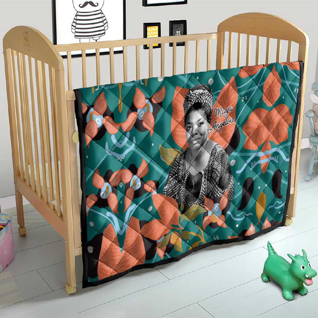 Maya Angelou Quilt Inspirational Quote Design Vibrant Teal and Orange Leaf Motif - African Pride