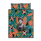 Maya Angelou Quilt Bed Set Inspirational Quote Design Vibrant Teal and Orange Leaf Motif - African Pride