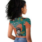 Maya Angelou Raglan Cropped T shirt Inspirational Quote Design Vibrant Teal and Orange Leaf Motif - African Pride