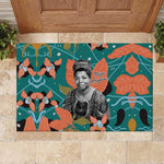 Maya Angelou Rubber Doormat Inspirational Quote Design Vibrant Teal and Orange Leaf Motif - African Pride