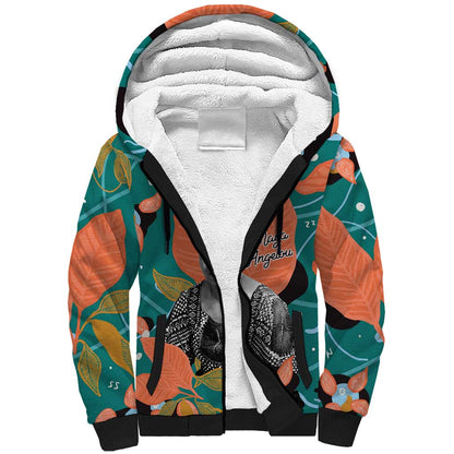 Maya Angelou Sherpa Hoodie Inspirational Quote Design Vibrant Teal and Orange Leaf Motif - African Pride