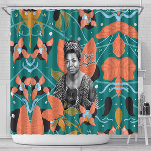 Maya Angelou Shower Curtain Inspirational Quote Design Vibrant Teal and Orange Leaf Motif - African Pride