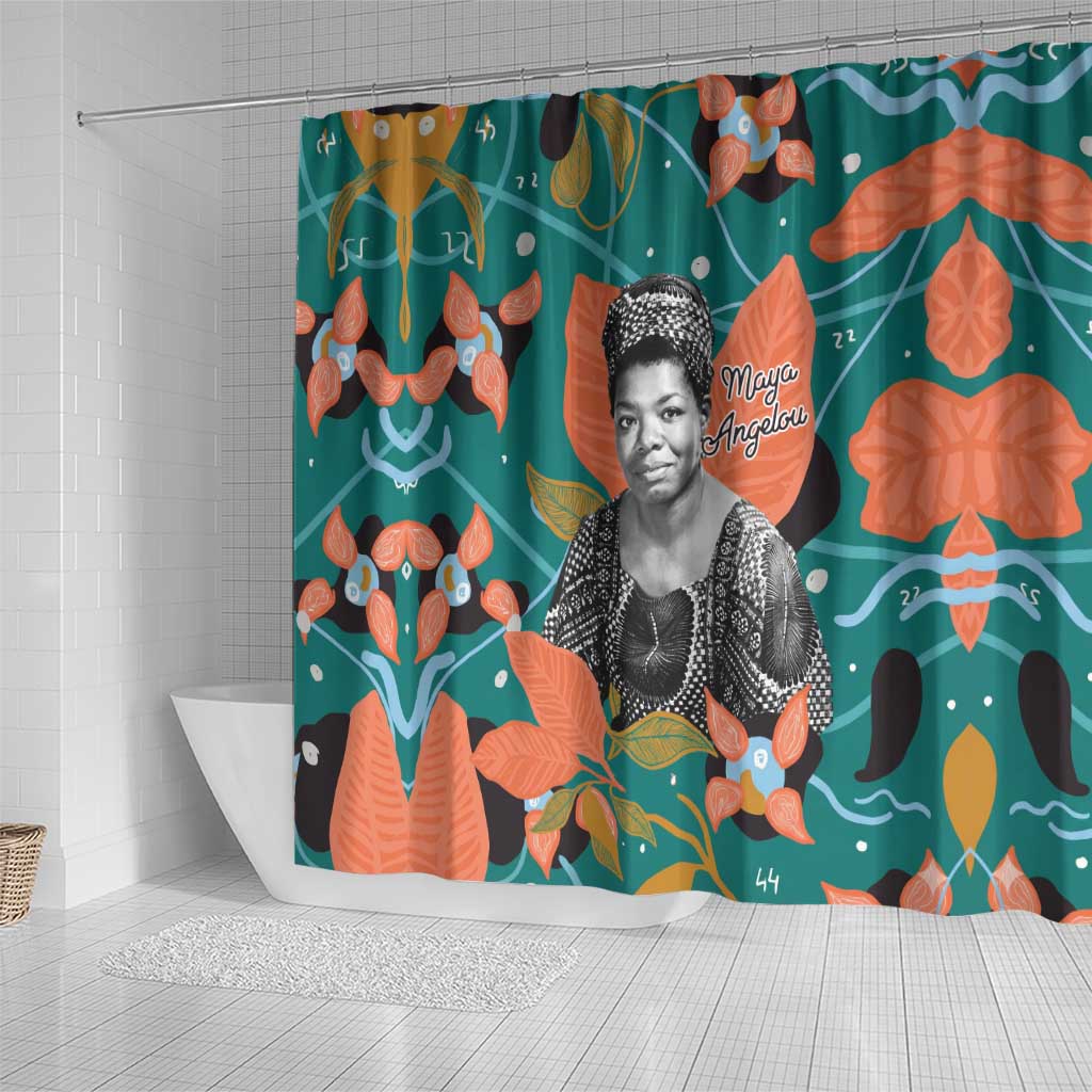 Maya Angelou Shower Curtain Inspirational Quote Design Vibrant Teal and Orange Leaf Motif - African Pride