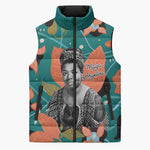 Maya Angelou Sleeveless Puffer Jacket Inspirational Quote Design Vibrant Teal and Orange Leaf Motif - African Pride