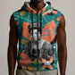 Maya Angelou Sleeveless Zip Hoodie Inspirational Quote Design Vibrant Teal and Orange Leaf Motif - African Pride