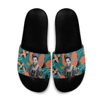 Maya Angelou Slide Sandals Inspirational Quote Design Vibrant Teal and Orange Leaf Motif - African Pride