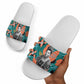 Maya Angelou Slide Sandals Inspirational Quote Design Vibrant Teal and Orange Leaf Motif - African Pride