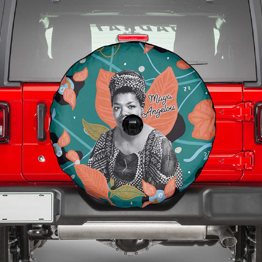 Maya Angelou Spare Tire Cover Inspirational Quote Design Vibrant Teal and Orange Leaf Motif - African Pride