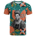 Maya Angelou T shirt Inspirational Quote Design Vibrant Teal and Orange Leaf Motif - African Pride