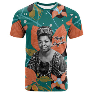 Maya Angelou T shirt Inspirational Quote Design Vibrant Teal and Orange Leaf Motif - African Pride