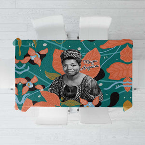 Maya Angelou Tablecloth Inspirational Quote Design Vibrant Teal and Orange Leaf Motif - African Pride