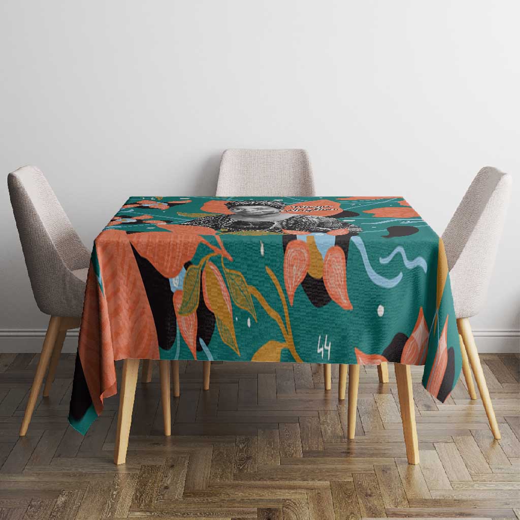 Maya Angelou Tablecloth Inspirational Quote Design Vibrant Teal and Orange Leaf Motif - African Pride