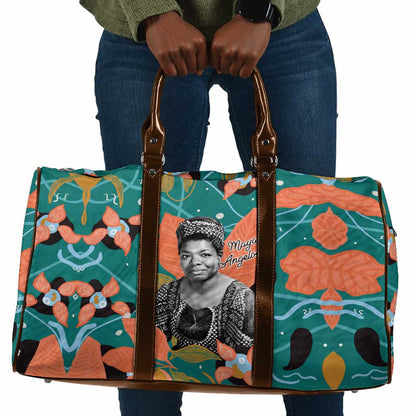 Maya Angelou Travel Bag Inspirational Quote Design Vibrant Teal and Orange Leaf Motif - African Pride
