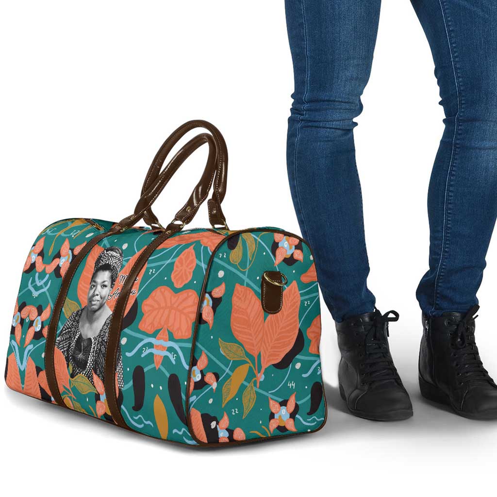 Maya Angelou Travel Bag Inspirational Quote Design Vibrant Teal and Orange Leaf Motif - African Pride