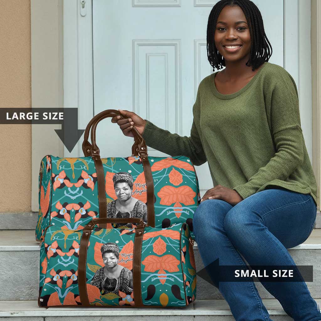 Maya Angelou Travel Bag Inspirational Quote Design Vibrant Teal and Orange Leaf Motif - African Pride